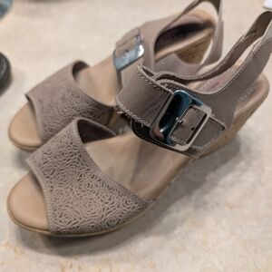 Spring Step Beige Wedges with Silver Buckle